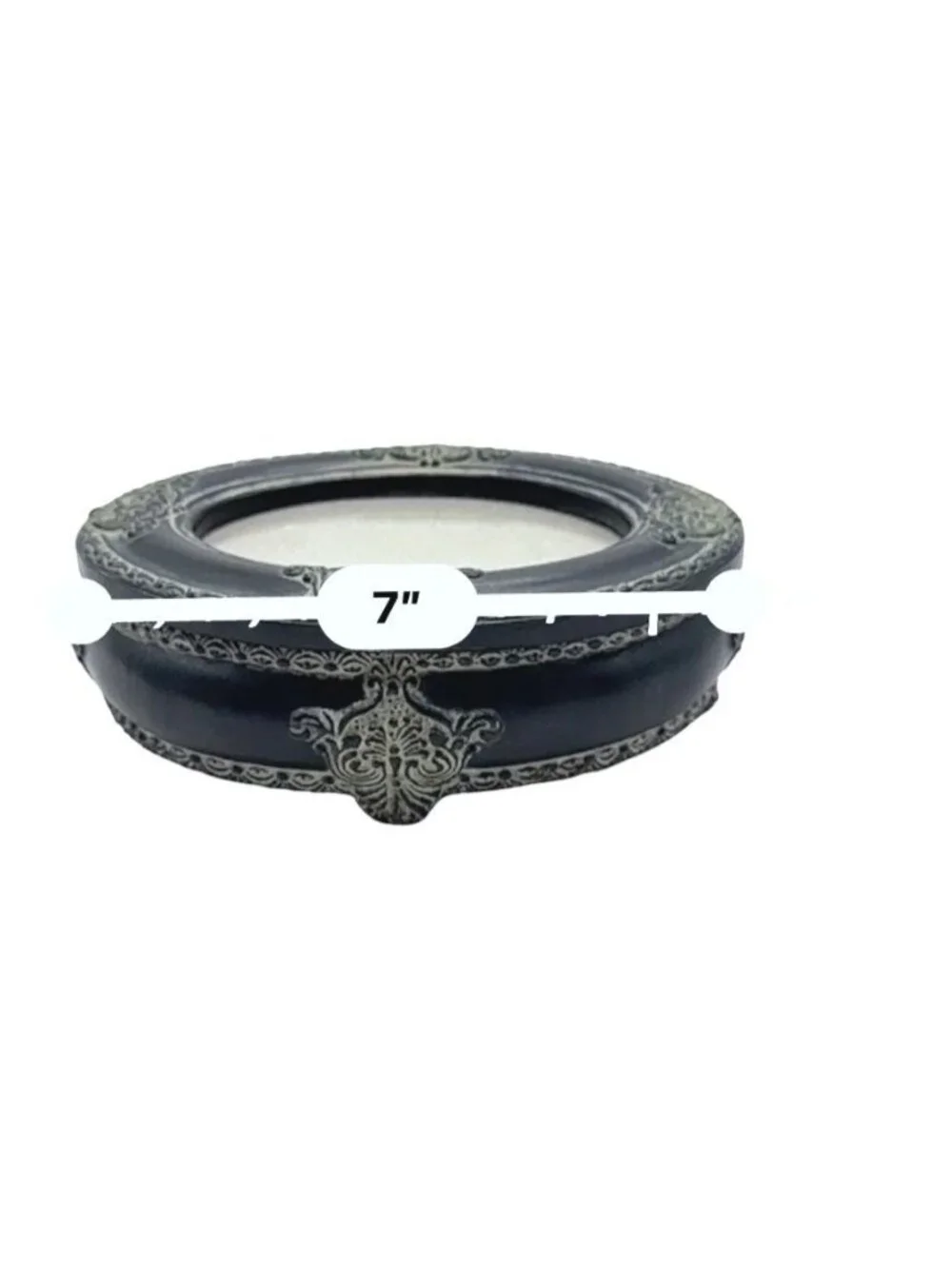 Vintage Black Oval Picture Frame Trinket Box Ornate Detailing, Velvet Interior